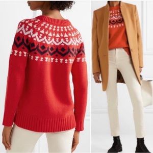 J. Crew Fair Isle Cerise Red Merino Wool Chunky Sweater